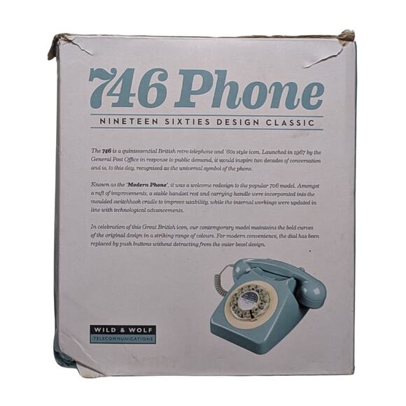 Wild & Wolf 746 Rotary Design Retro Corded Landline Telephone Blue - NEW - Picture 7 of 7